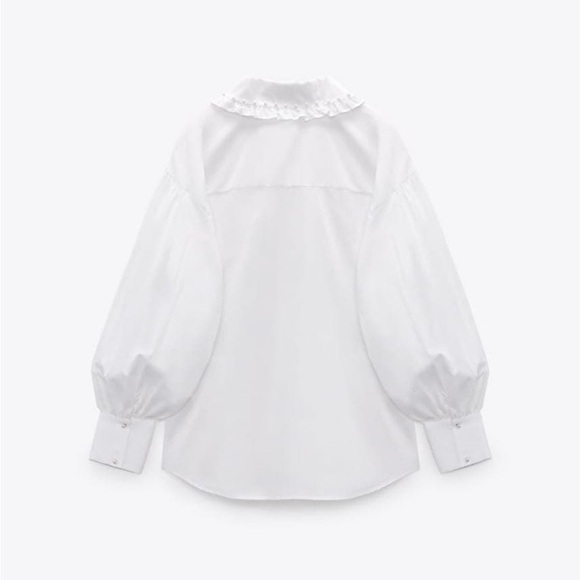 Zara White Blouse with Embellished Pearl Collar sz S NWOT - Picture 5 of 6